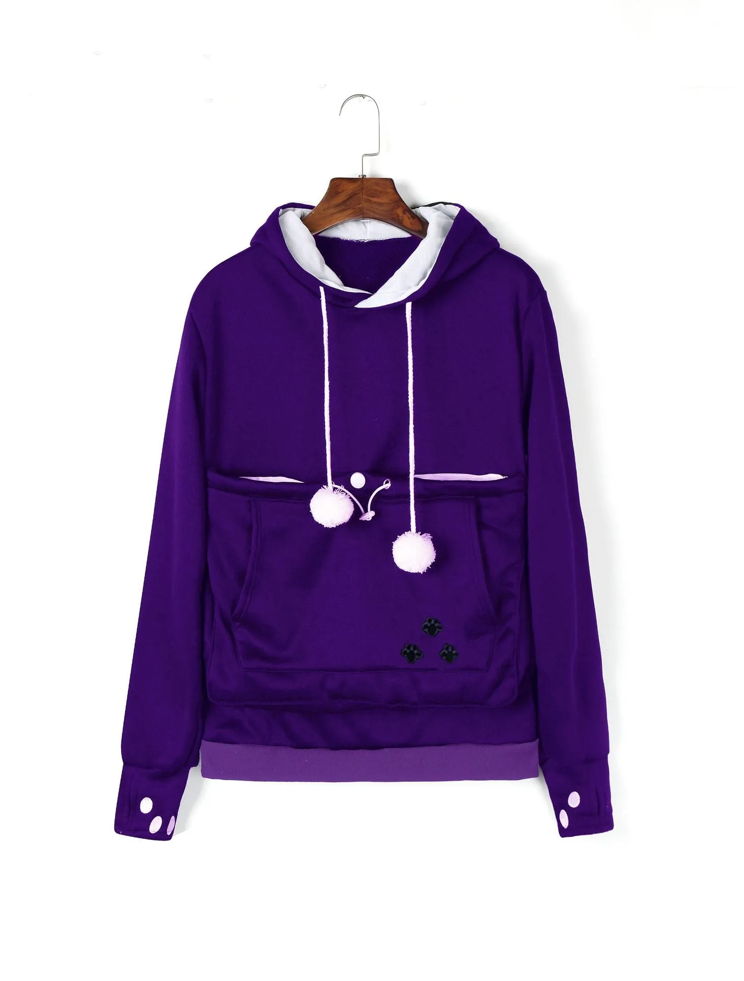 Big Pocket Drawstring Pom Pom Decorate Slim Hoodie