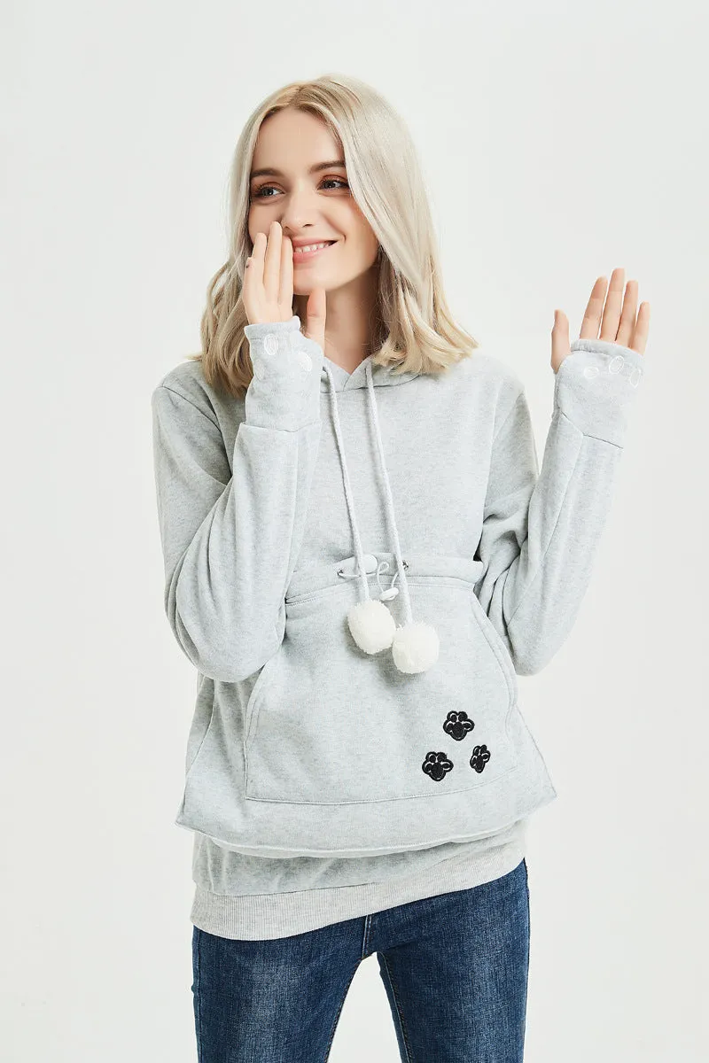 Big Pocket Drawstring Pom Pom Decorate Slim Hoodie