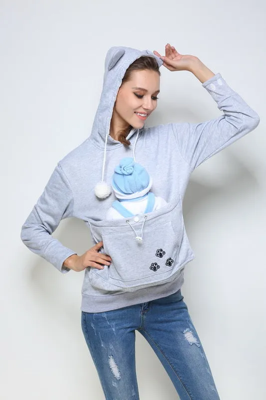 Big Pocket Drawstring Pom Pom Decorate Slim Hoodie