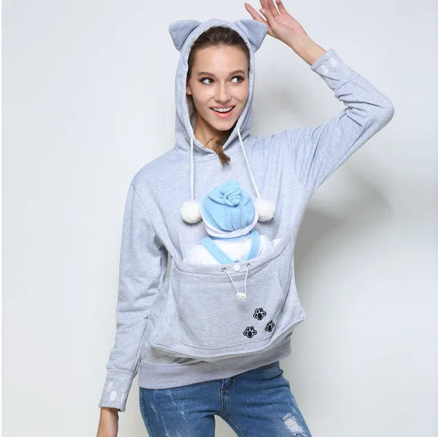 Big Pocket Drawstring Pom Pom Decorate Slim Hoodie