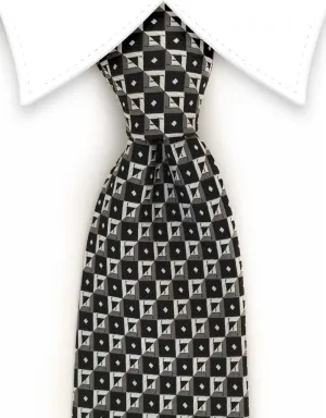 Black, Charcoal & Silver Geometric Tie