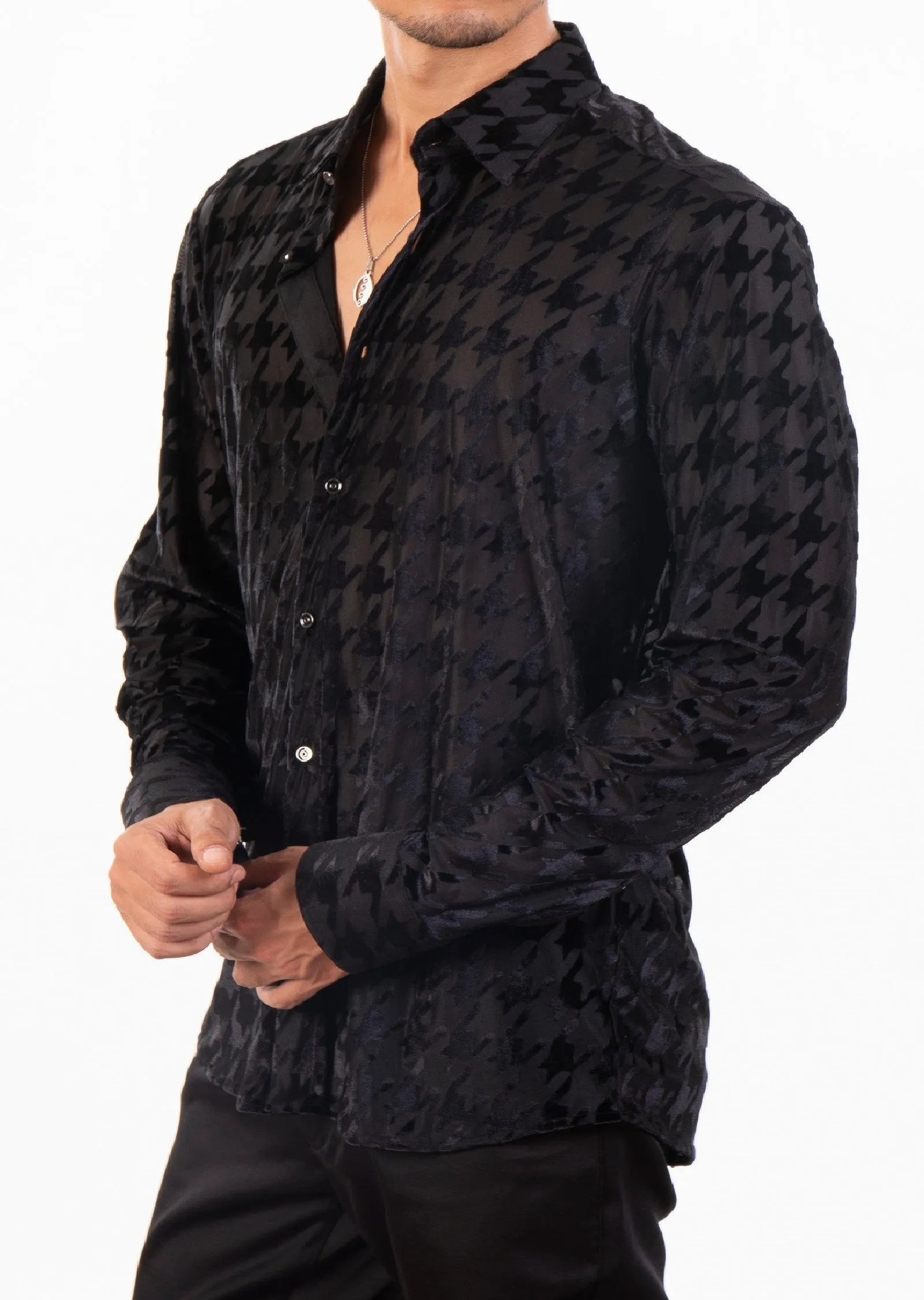 Black Houndstooth Velvet Shirt