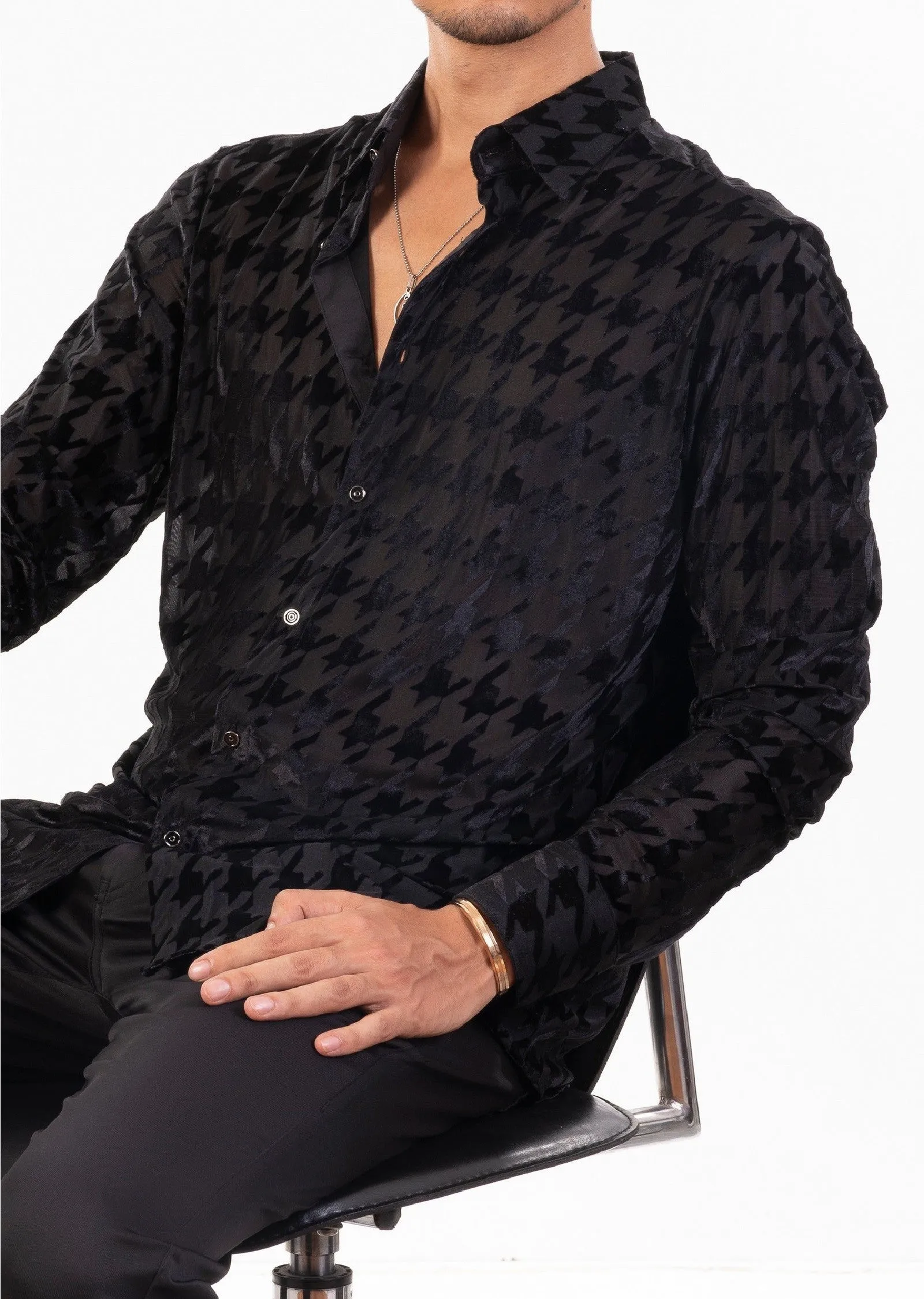 Black Houndstooth Velvet Shirt