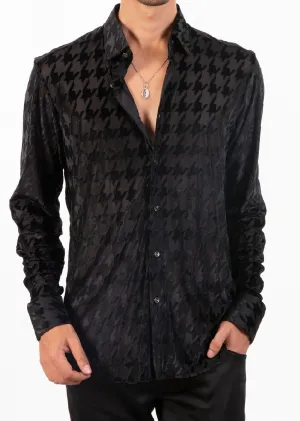 Black Houndstooth Velvet Shirt