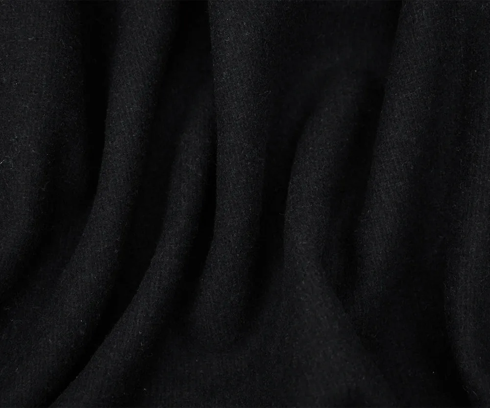 Black Wool Polyester Solid Brushed Double Woven Jacketing Fabric