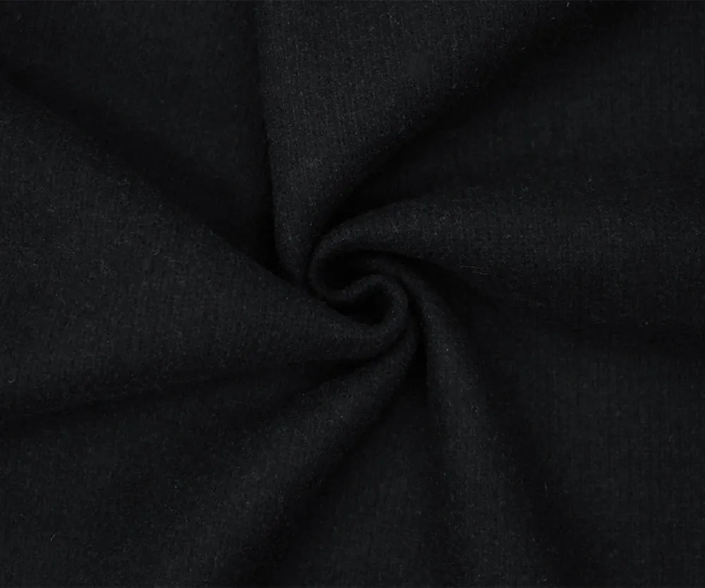 Black Wool Polyester Solid Brushed Double Woven Jacketing Fabric