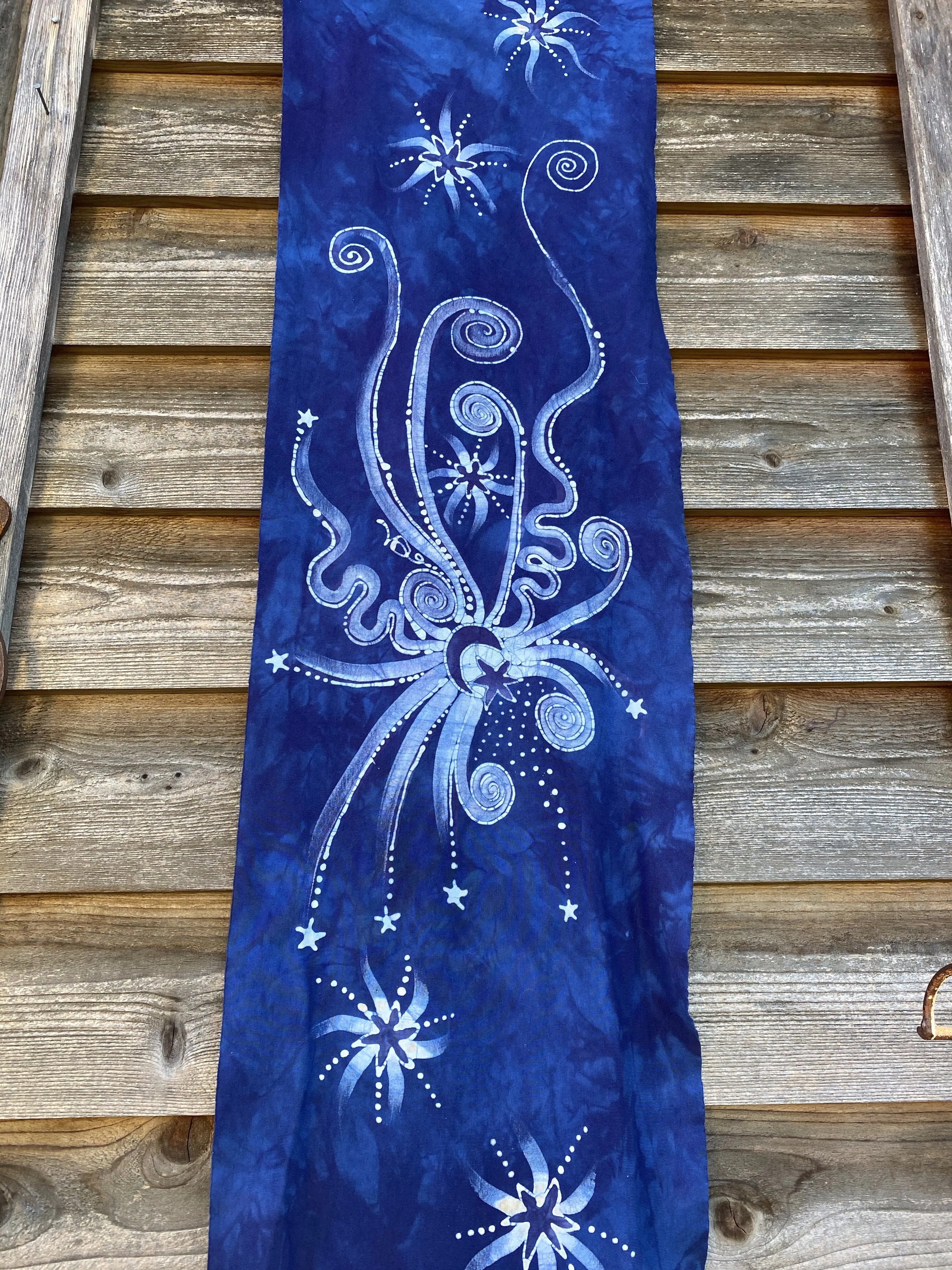 Blue Moon Rising - Hand Painted Organic Knit Fabric Scarf