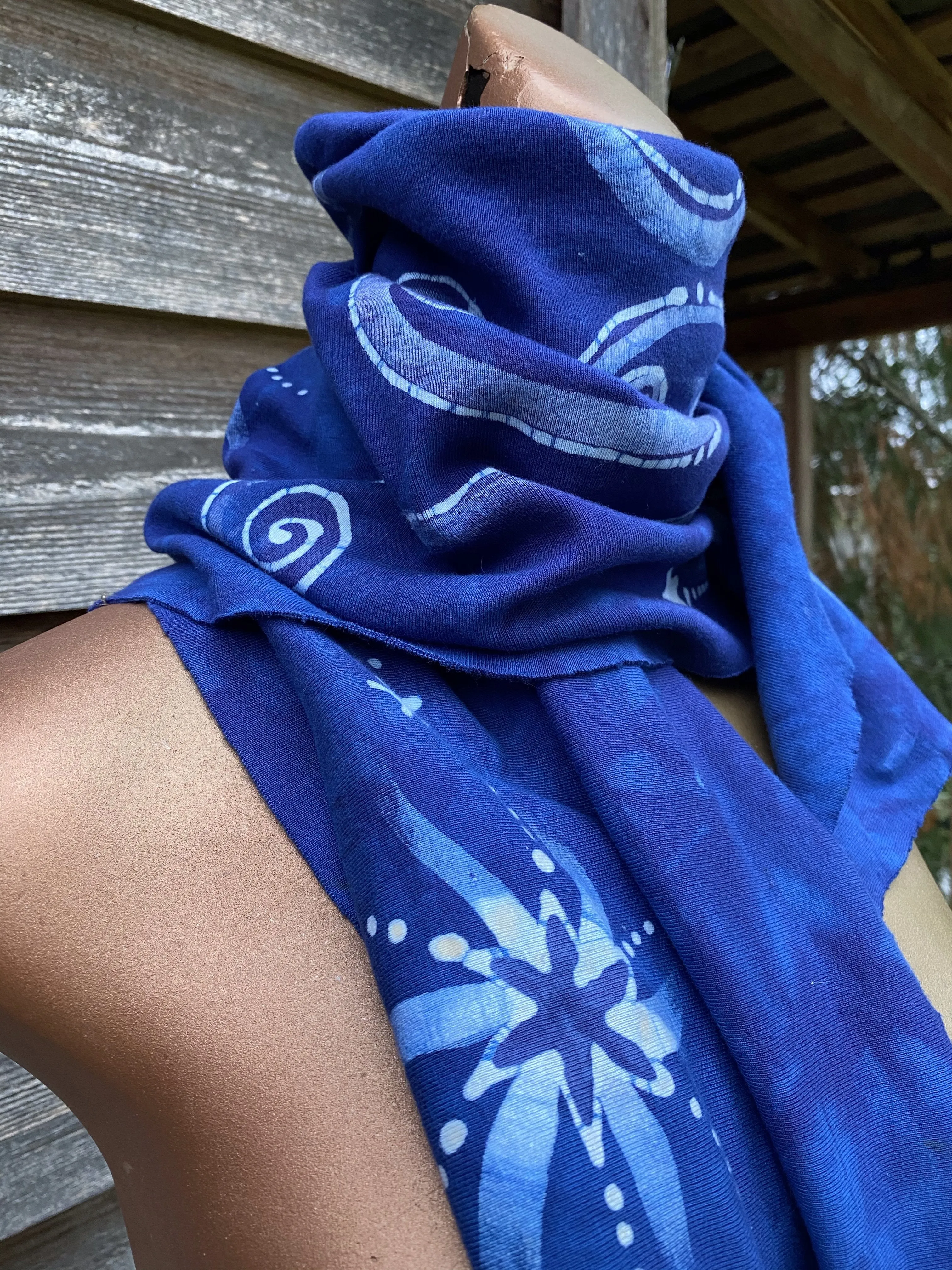 Blue Moon Rising - Hand Painted Organic Knit Fabric Scarf