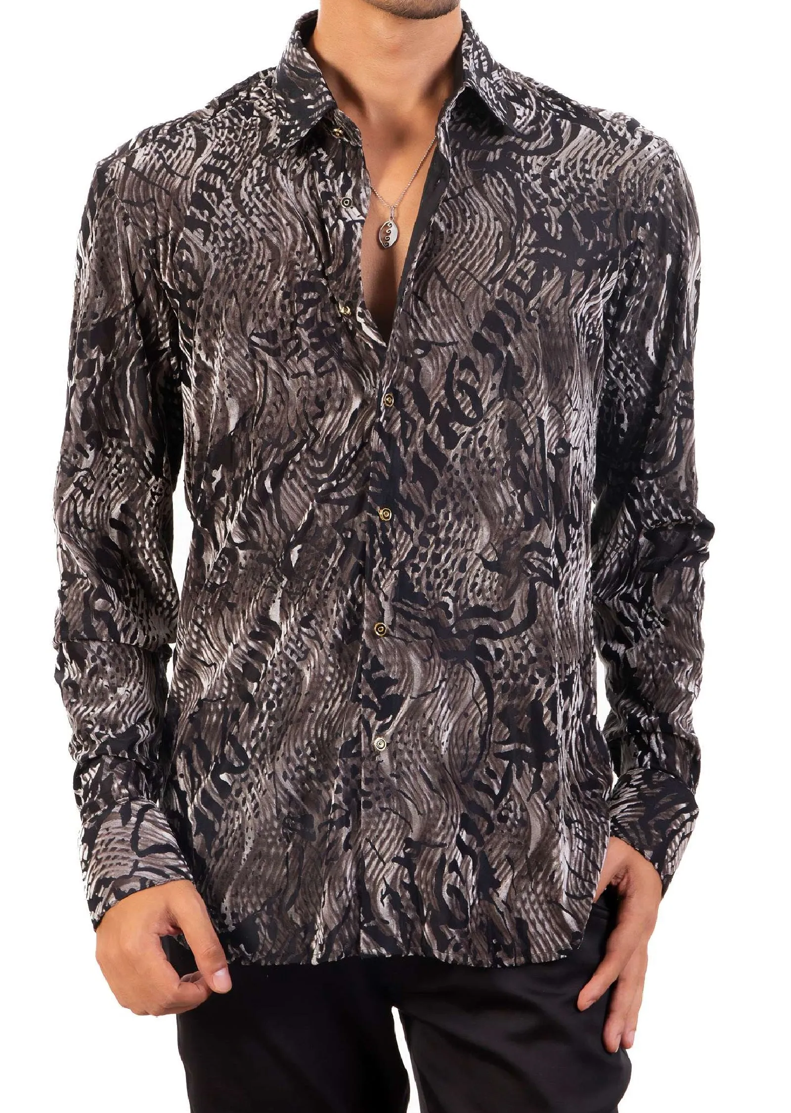 Brown Wave Crush Velvet Shirt