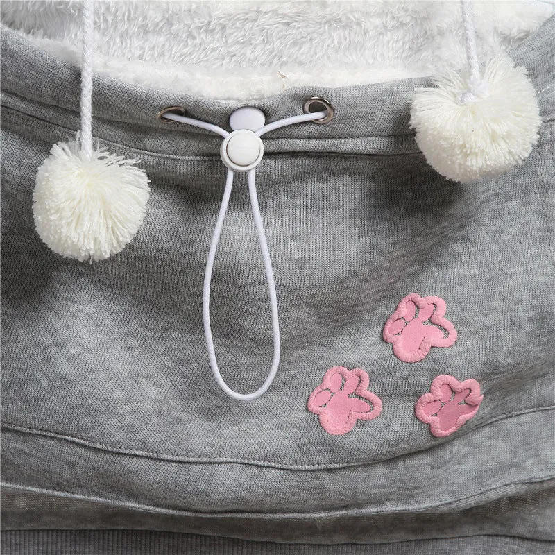 Cat Paw Print Big Pocket Ball Decorate Slim Hoodie