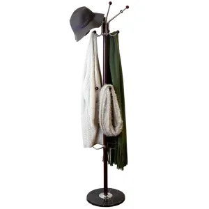 Coat Rack with Heavy Duty Marble Base, Mahogany