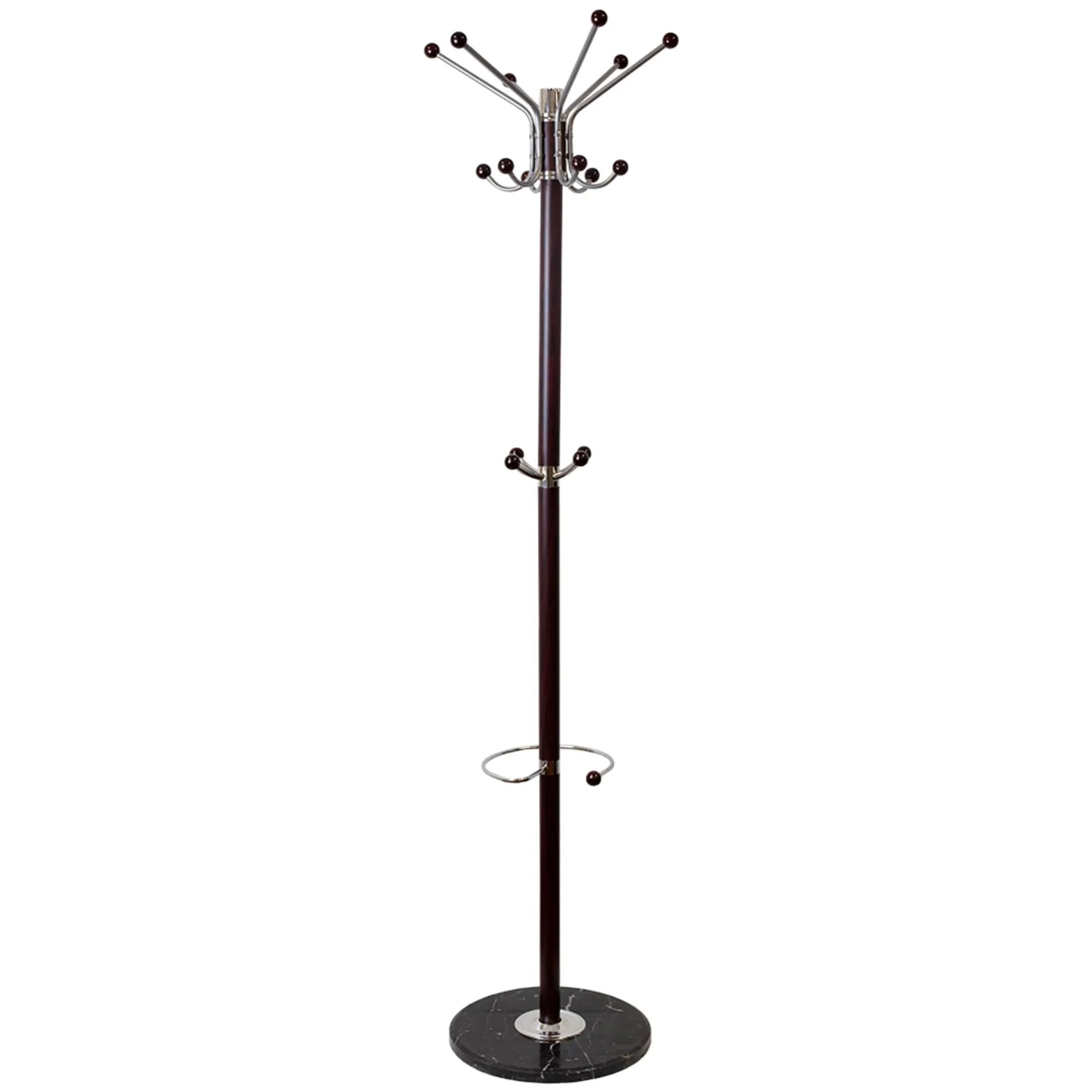 Coat Rack with Heavy Duty Marble Base, Mahogany