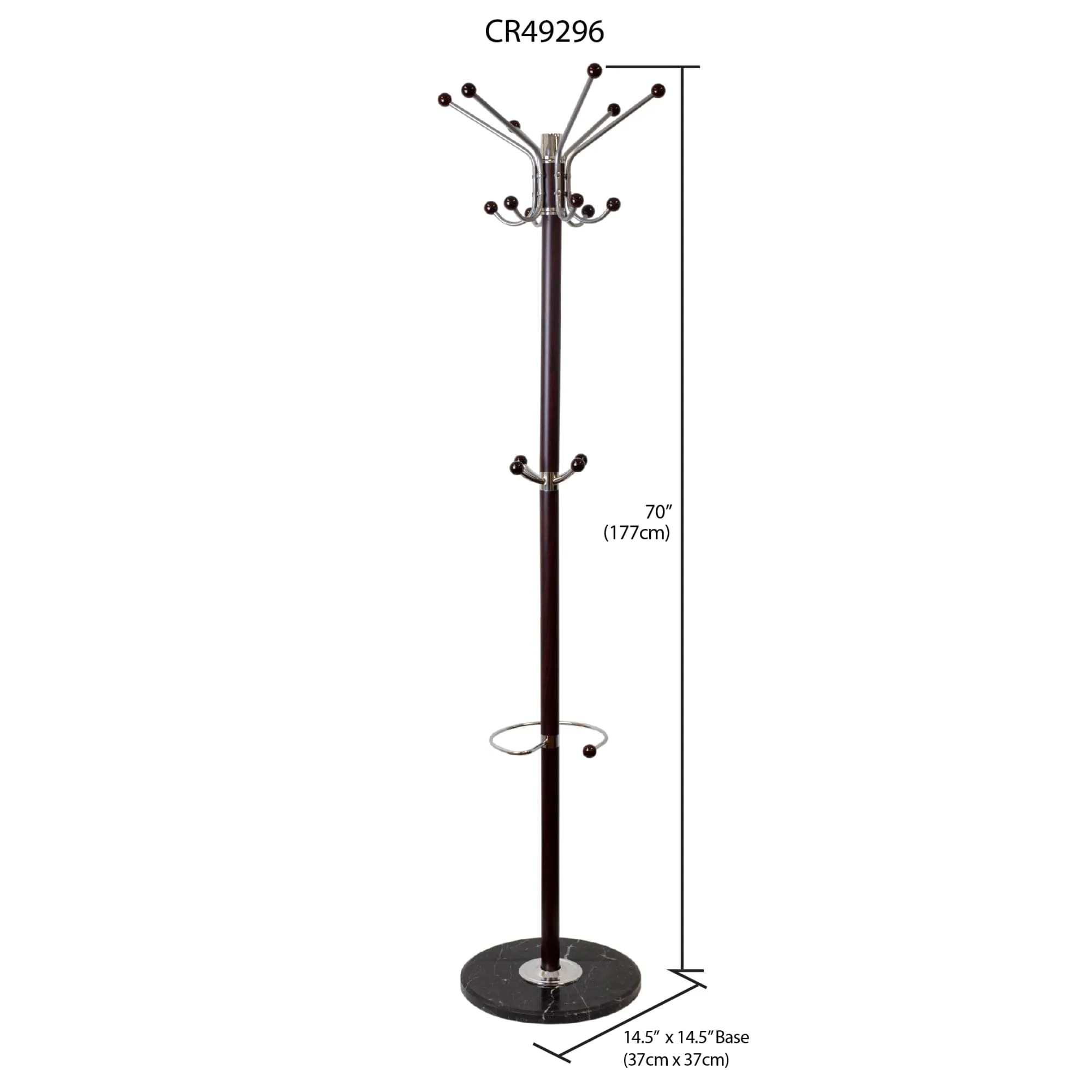 Coat Rack with Heavy Duty Marble Base, Mahogany