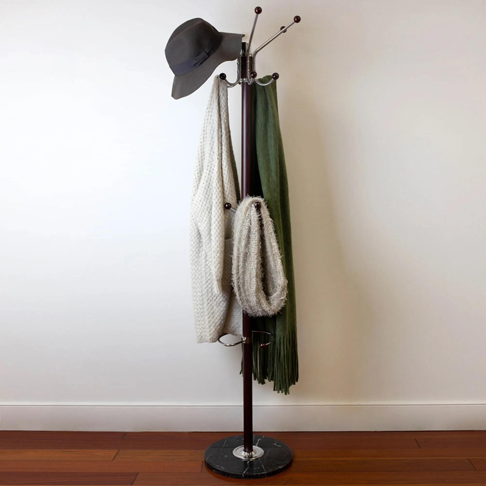 Coat Rack with Heavy Duty Marble Base, Mahogany