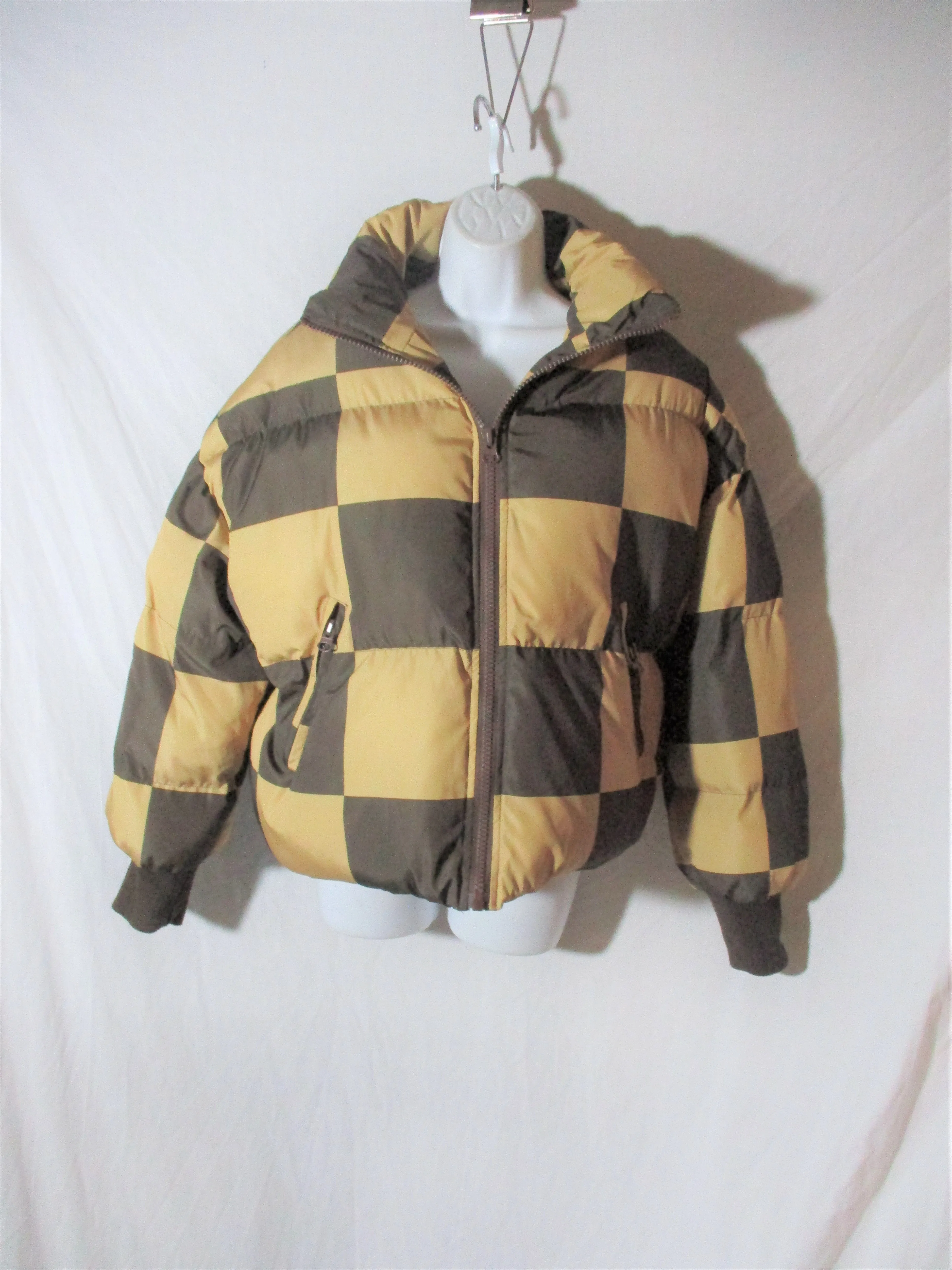 EDITKED PATCHWORK CHECK FULL ZIP JACKET Coat Parka Ski Puffer BROWN XS