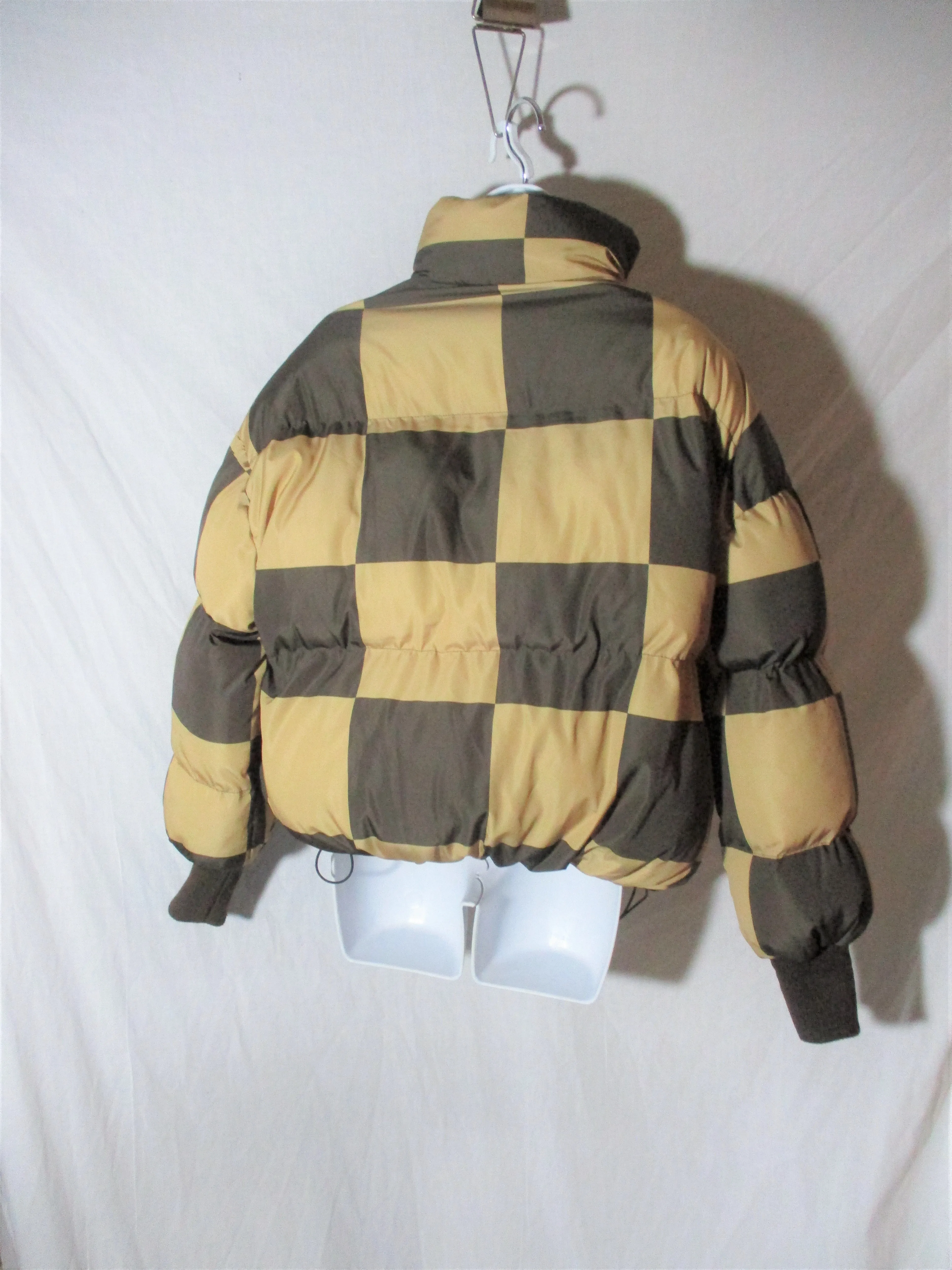 EDITKED PATCHWORK CHECK FULL ZIP JACKET Coat Parka Ski Puffer BROWN XS