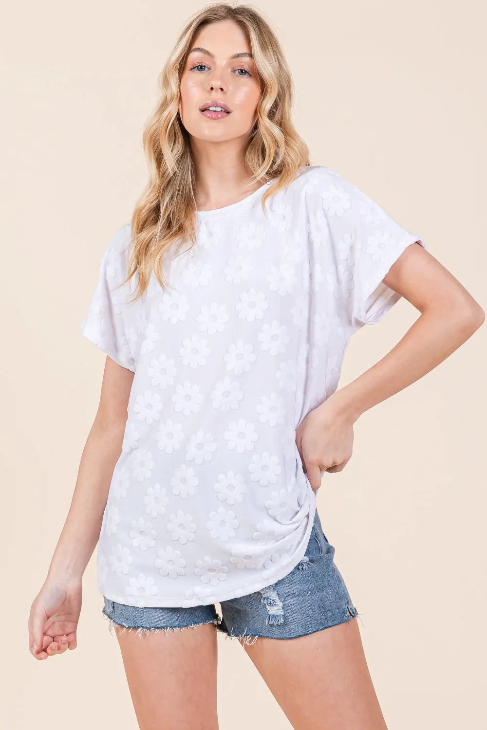 Floral Textured Short Sleeve T-Shirt