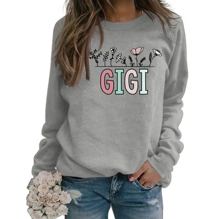 GIGI Plant Flower Letters Loose Long-sleeved Women's Sweatshirt