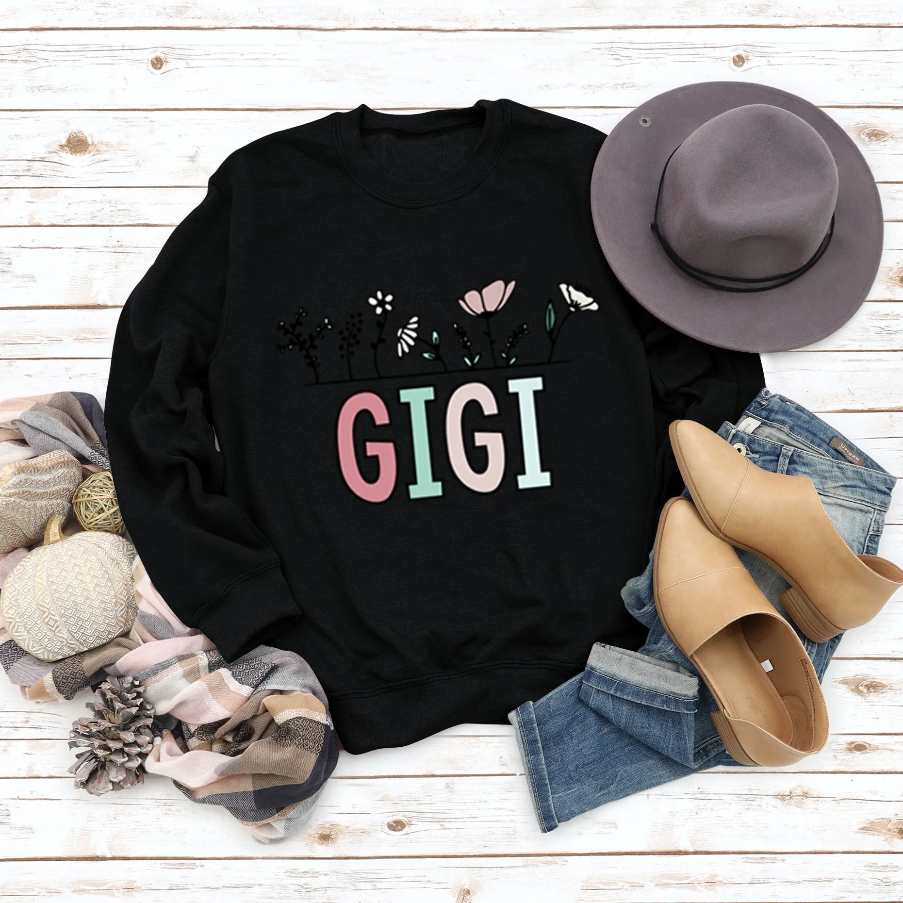 GIGI Plant Flower Letters Loose Long-sleeved Women's Sweatshirt