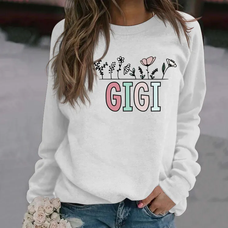 GIGI Plant Flower Letters Loose Long-sleeved Women's Sweatshirt