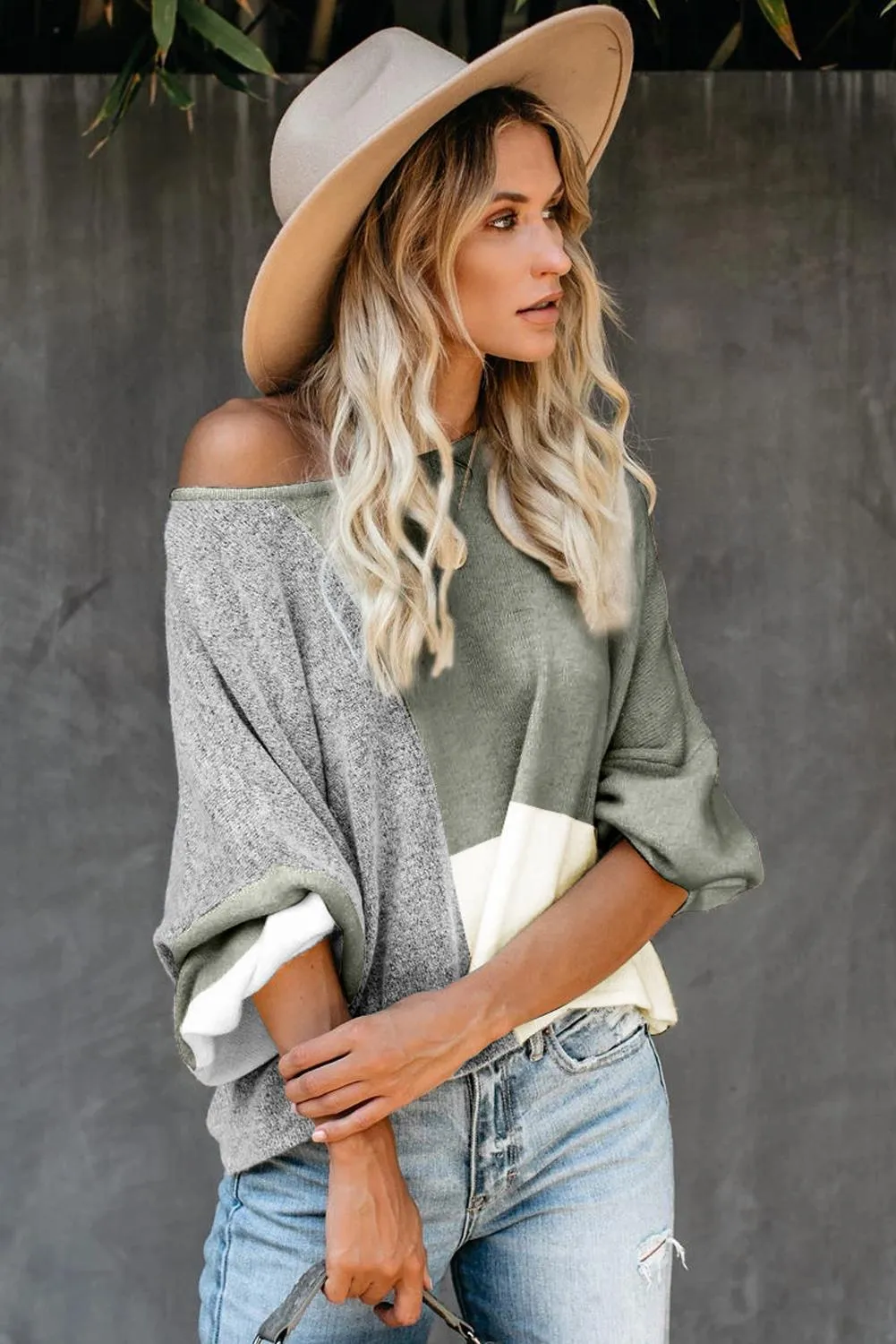 Gray Color Block Loose Sweater