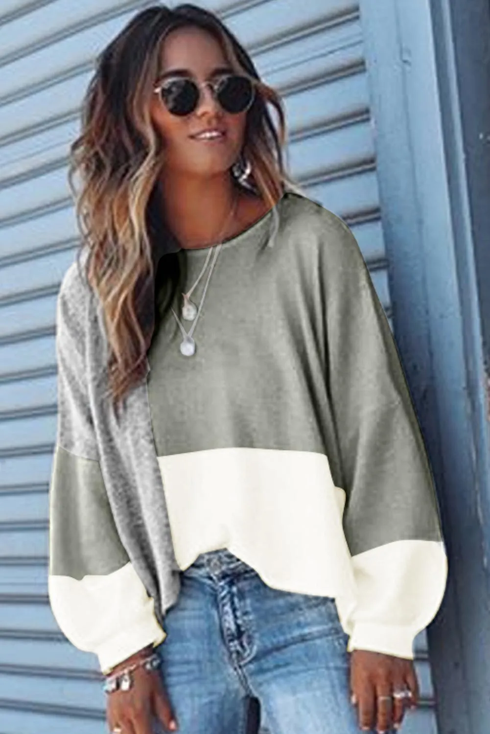 Gray Color Block Loose Sweater