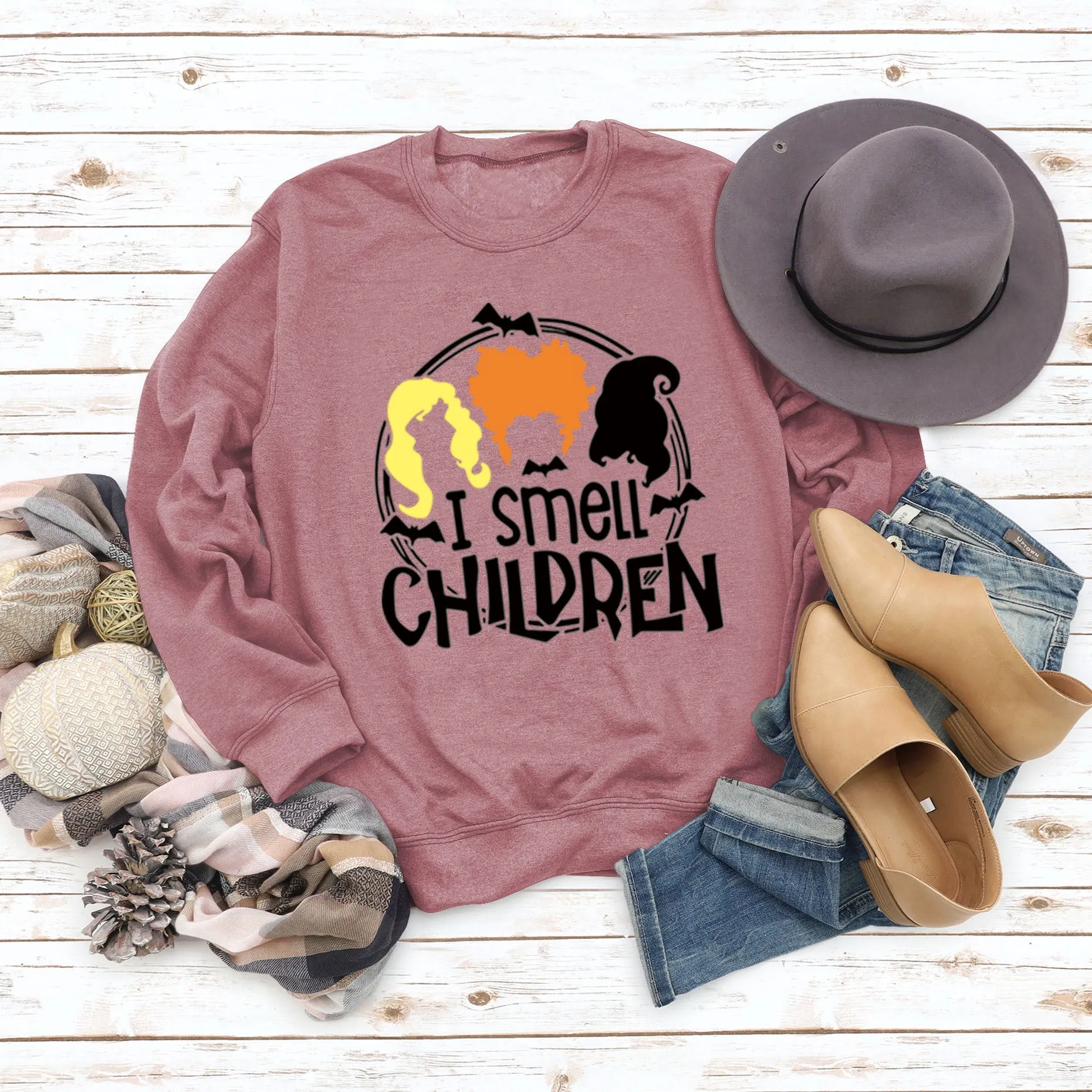 I SMELL CHILDREN BAT HAIR LETTER PRINT LONG SLEEVED SWEATSHIRT WOMAN