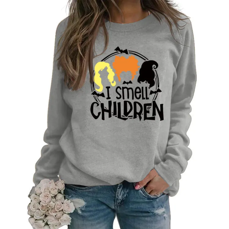 I SMELL CHILDREN BAT HAIR LETTER PRINT LONG SLEEVED SWEATSHIRT WOMAN