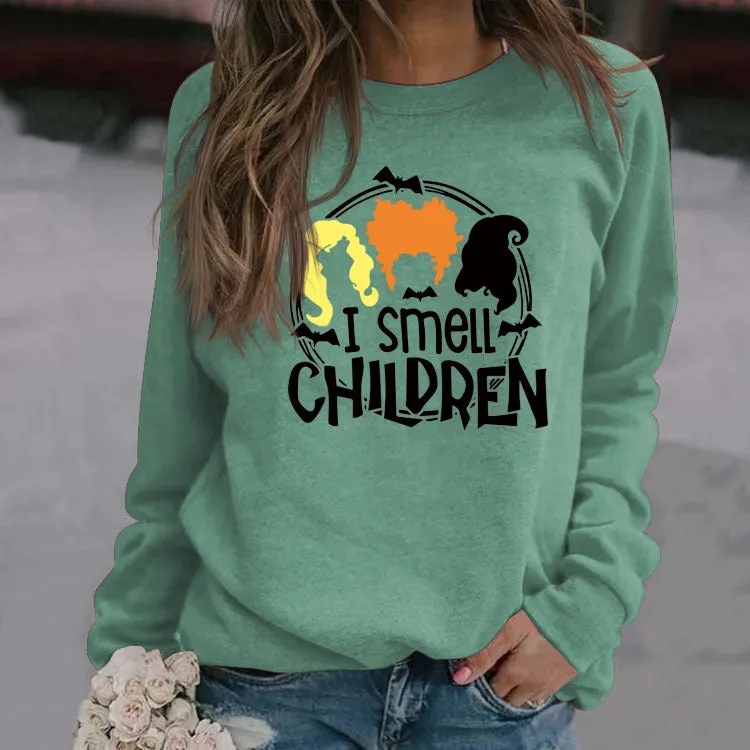 I SMELL CHILDREN BAT HAIR LETTER PRINT LONG SLEEVED SWEATSHIRT WOMAN