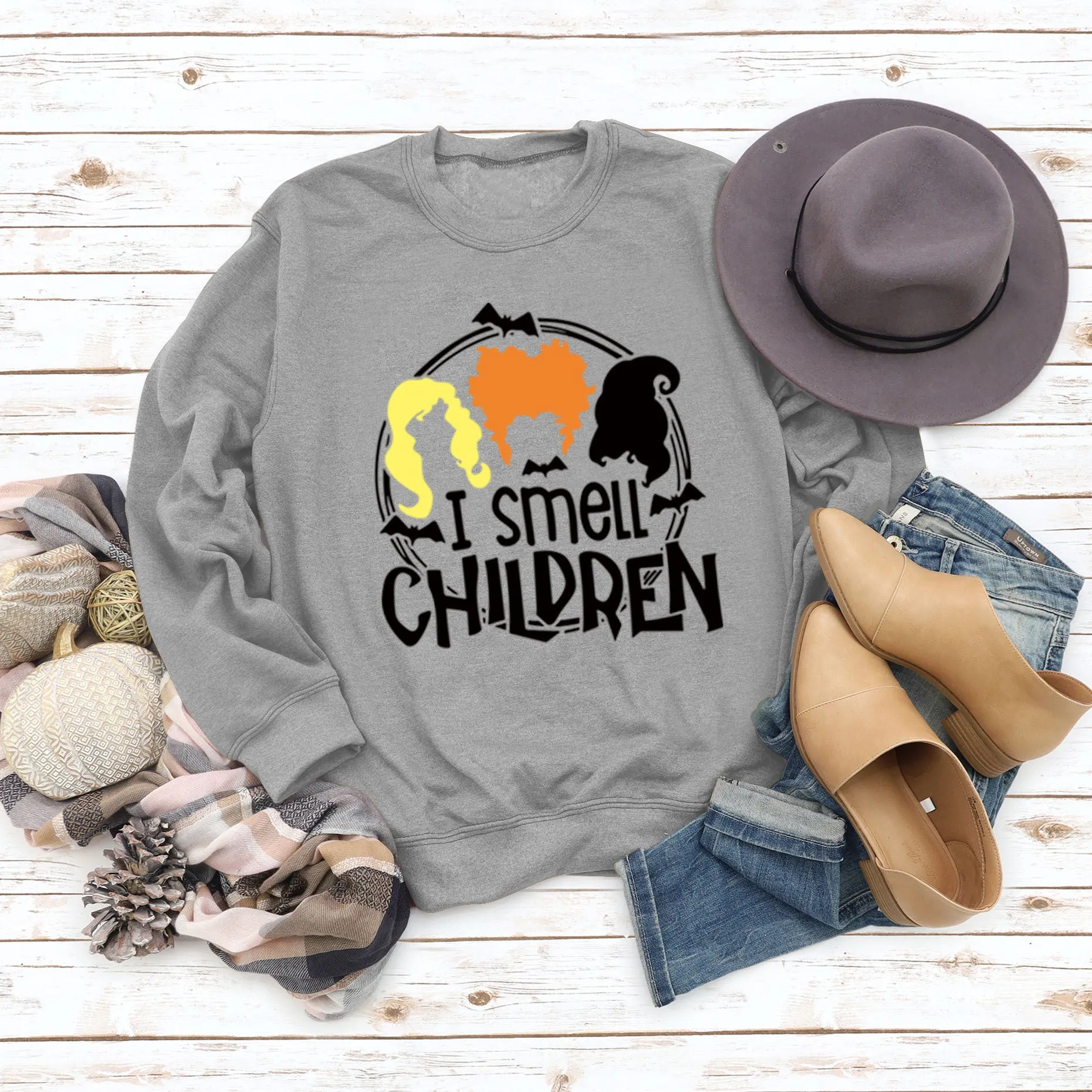 I SMELL CHILDREN BAT HAIR LETTER PRINT LONG SLEEVED SWEATSHIRT WOMAN