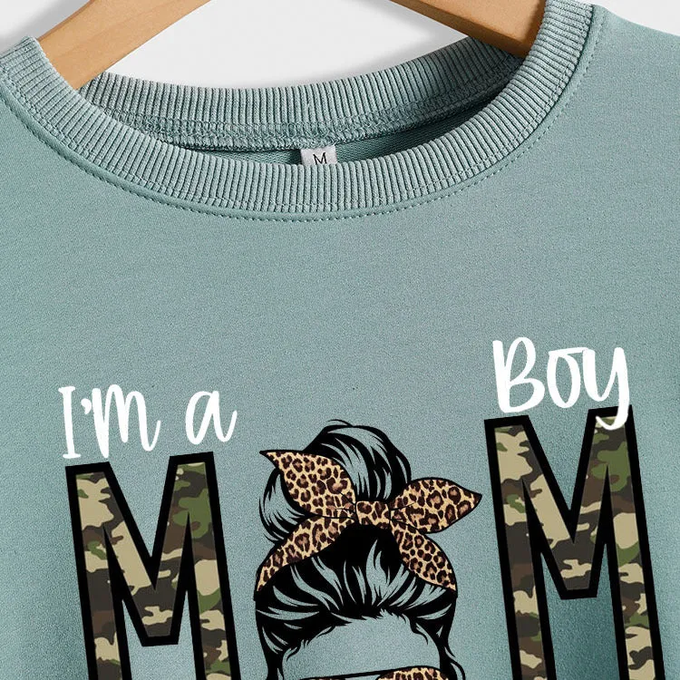 I`m A Boy MOM Leopard Print Sweatshirt Round Neck Letter Bottoming Long Sleeve