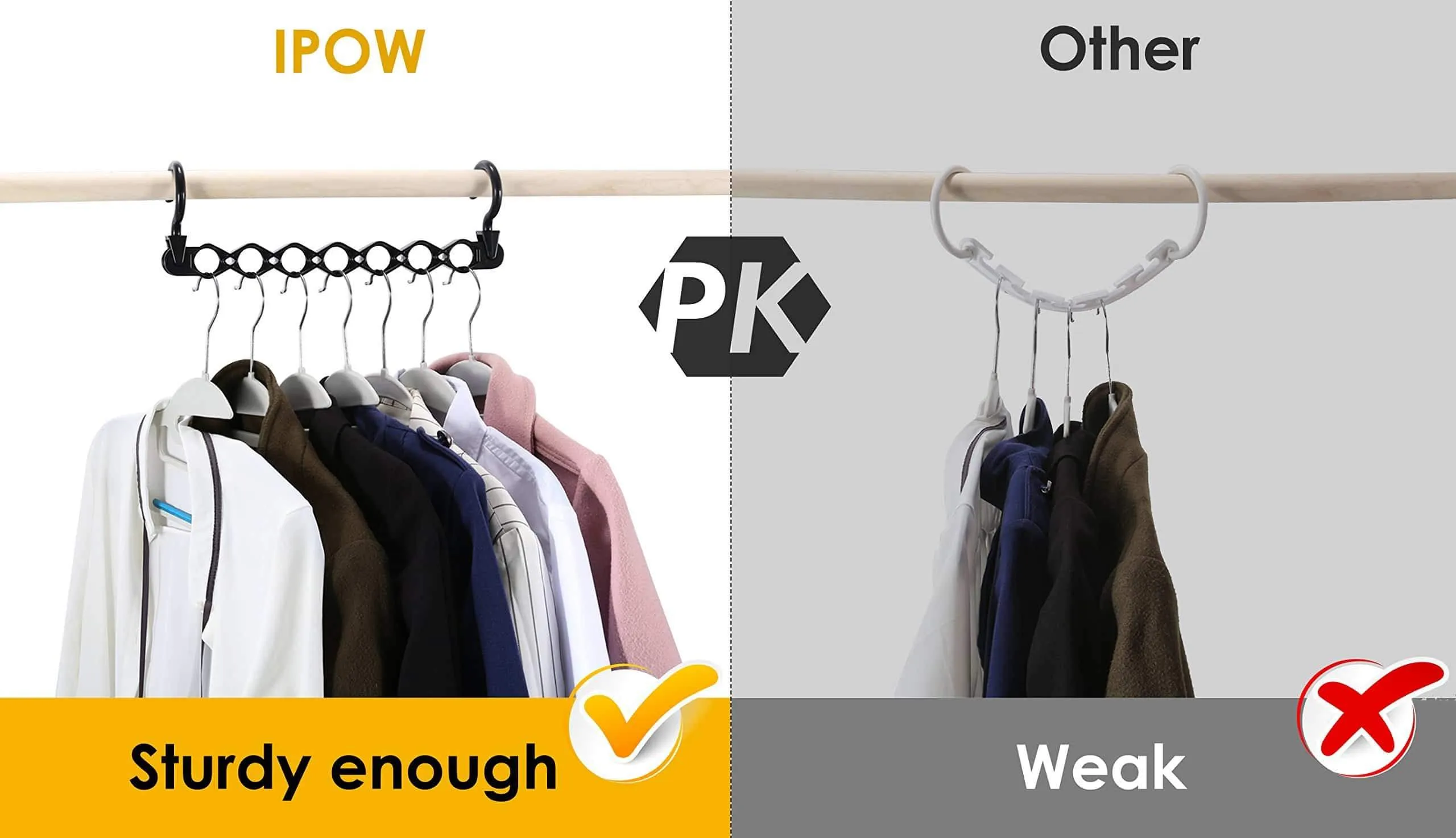 IPOW 6 Pack Magic Hanger Heavy Duty Plastic Closet Space Saving Hanger Wardrobe Clothing Cascading Hanger Organizer for Easy, Wrinkle-free Shirts, Pants, and Coats