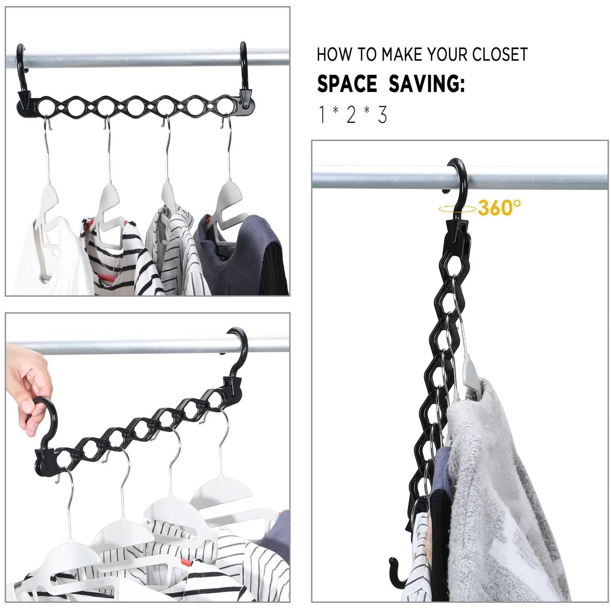 IPOW 6 Pack Magic Hanger Heavy Duty Plastic Closet Space Saving Hanger Wardrobe Clothing Cascading Hanger Organizer for Easy, Wrinkle-free Shirts, Pants, and Coats