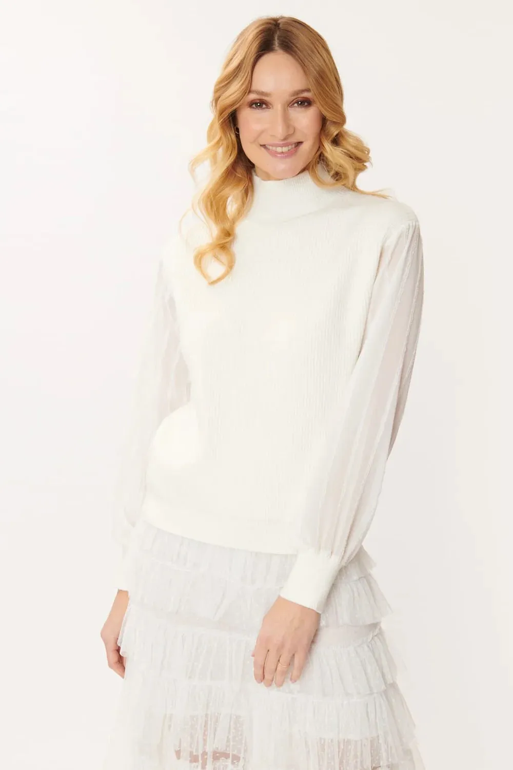 Josephine sheer sleeve Sweater-Cream