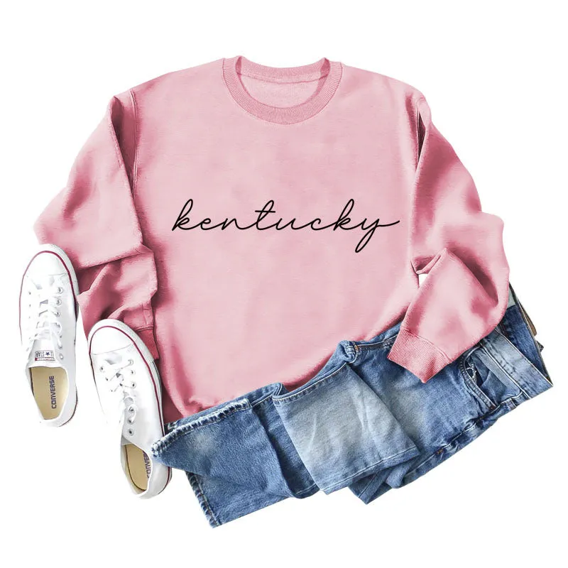 Kentucky Letter Loose Round Neck Fashion Casual Women's Long Sleeve Large Size Sweater