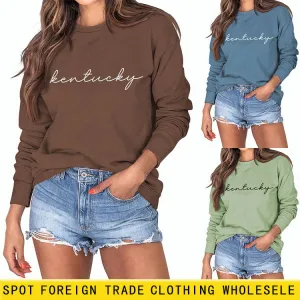 Kentucky Letter Loose Round Neck Fashion Casual Women's Long Sleeve Large Size Sweater