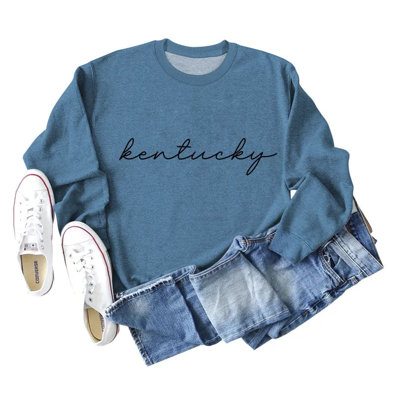 Kentucky Letter Loose Round Neck Fashion Casual Women's Long Sleeve Large Size Sweater