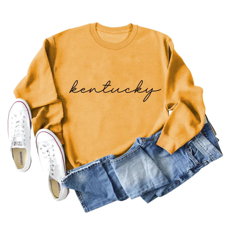 Kentucky Letter Loose Round Neck Fashion Casual Women's Long Sleeve Large Size Sweater