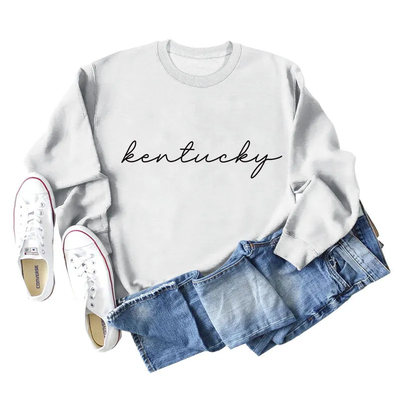 Kentucky Letter Loose Round Neck Fashion Casual Women's Long Sleeve Large Size Sweater