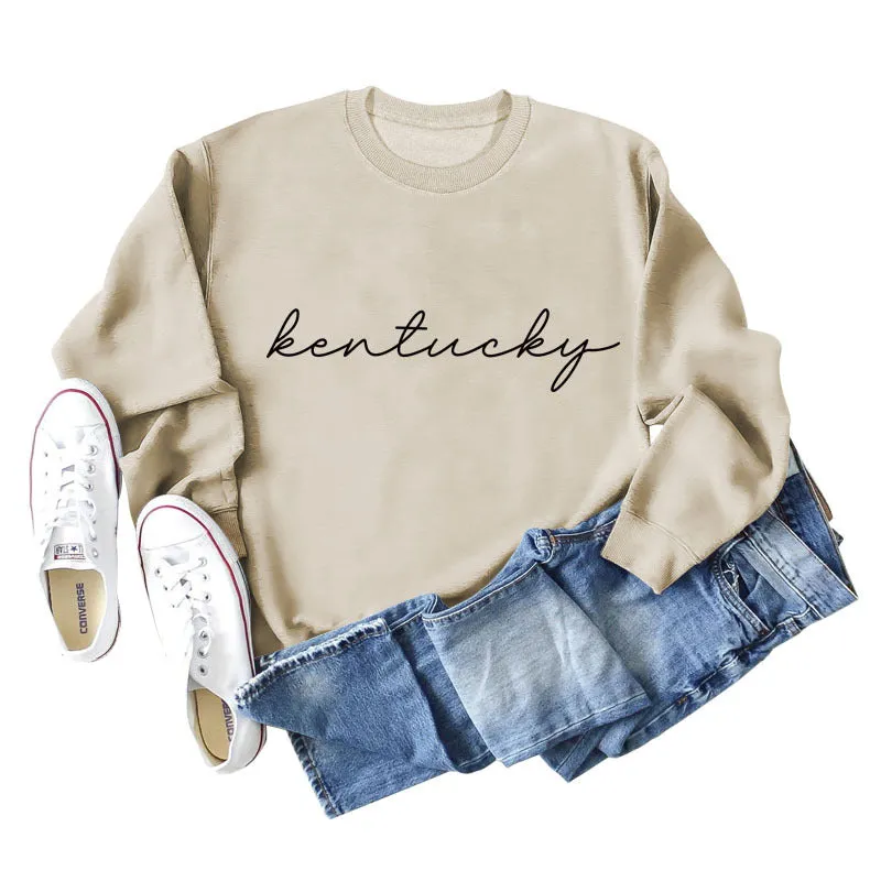 Kentucky Letter Loose Round Neck Fashion Casual Women's Long Sleeve Large Size Sweater