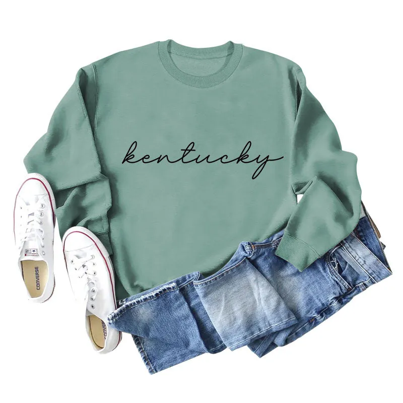 Kentucky Letter Loose Round Neck Fashion Casual Women's Long Sleeve Large Size Sweater