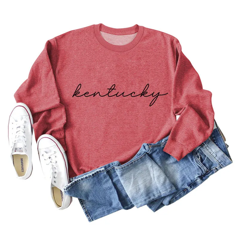 Kentucky Letter Loose Round Neck Fashion Casual Women's Long Sleeve Large Size Sweater