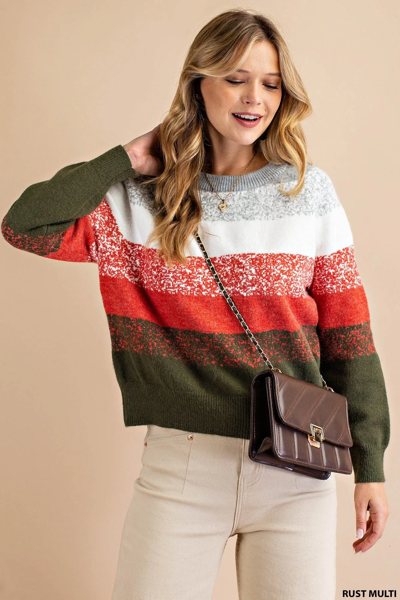 Kori America Soft Color Block Striped Sweater