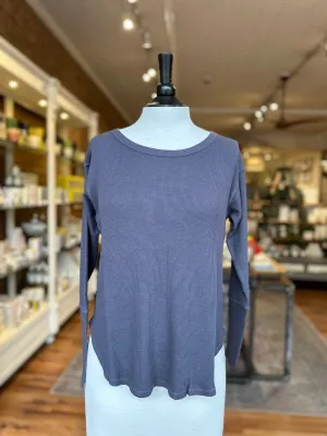 Long Sleeve Dropped Armhole Oversize Top in Steel Armor