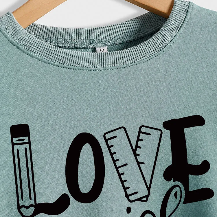 Love My Job Teacher Letter Crew Neck Sweater Loose Long Sleeve Women