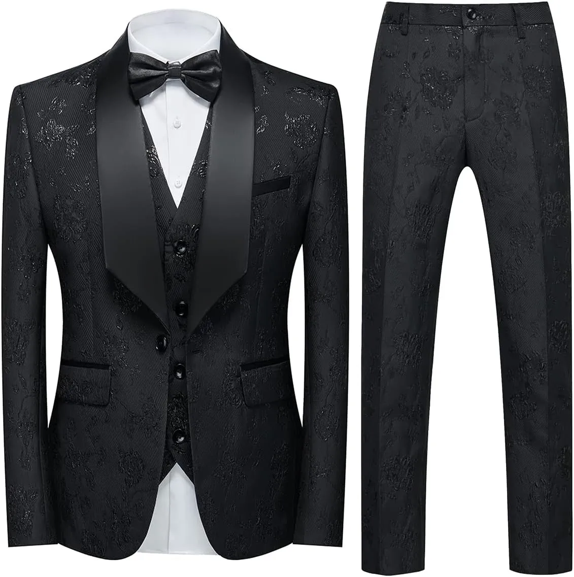 Men's 3 Pieces Tuxedo Suit Set Floral Pattern Premium Quality Blazer Waistcoat & Pants 3 Pcs Set Wedding Party & Festive Occasions | 802