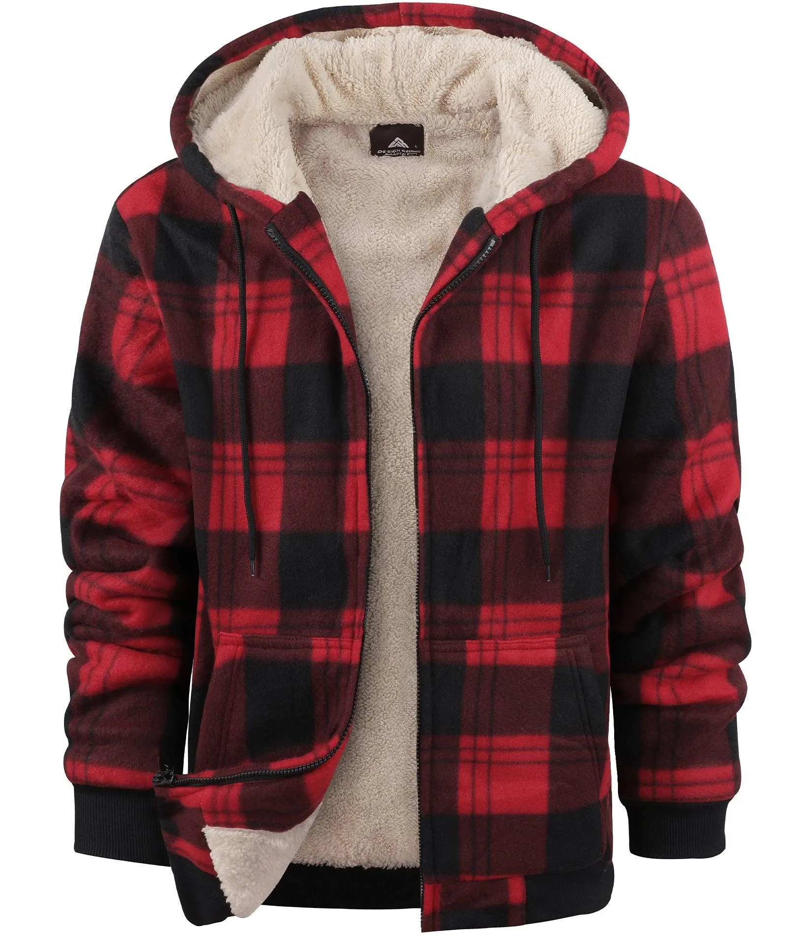 Men's Full Zipper Plaid Fleece Hoodie-ZPK005317