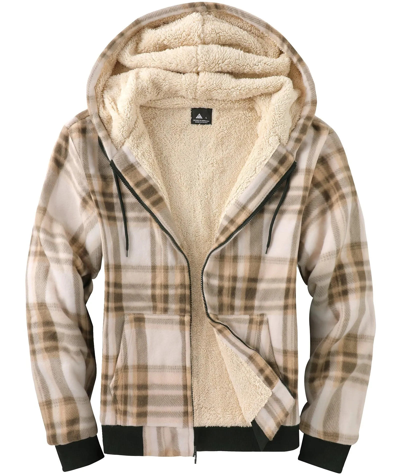 Men's Full Zipper Plaid Fleece Hoodie-ZPK005317