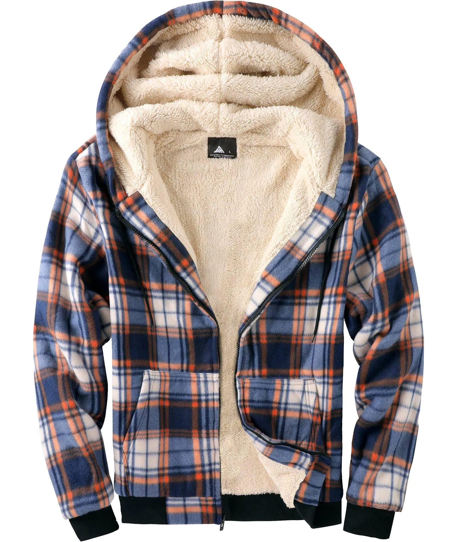 Men's Full Zipper Plaid Fleece Hoodie-ZPK005317