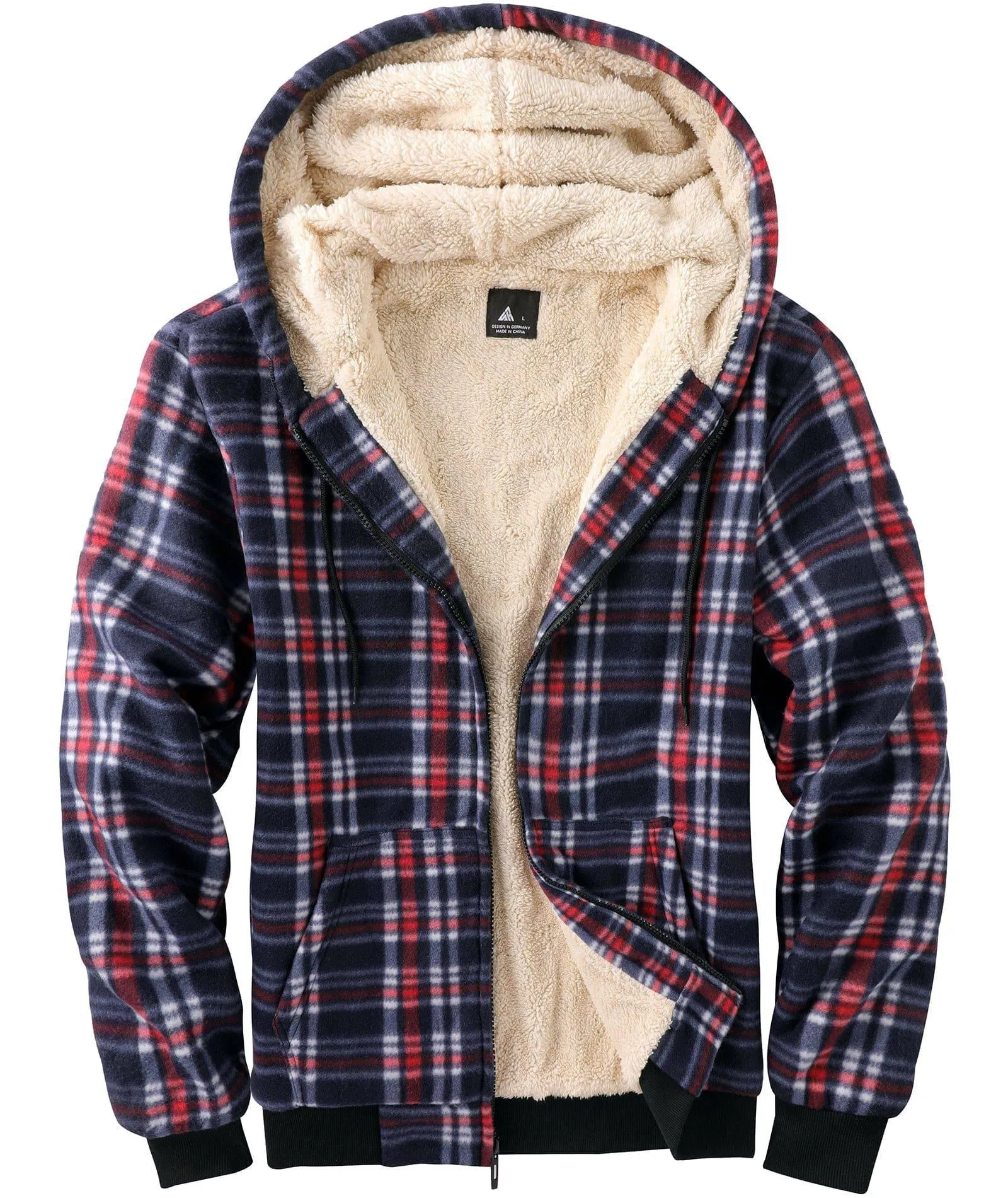 Men's Full Zipper Plaid Fleece Hoodie-ZPK005317